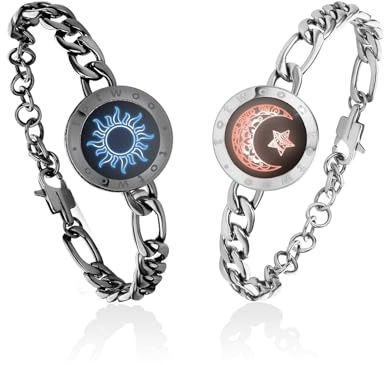 TOTWOO Long Distance Touch Bracelets for Couples, Smart Light & Vibration Love Jewelry, Long Distance Valentines Day Gifts for Him Her Women Men, One-to-One Bluetooth Pairing via App
