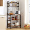 SogesHome Bäckerregal 5-Tier Standregal Küchenregal Mikrowellenregal mit 8 Haken für Geschirr Stehend Aufbewahrungsregal aus Holz und Stahlgestell, 80 x 40 cm