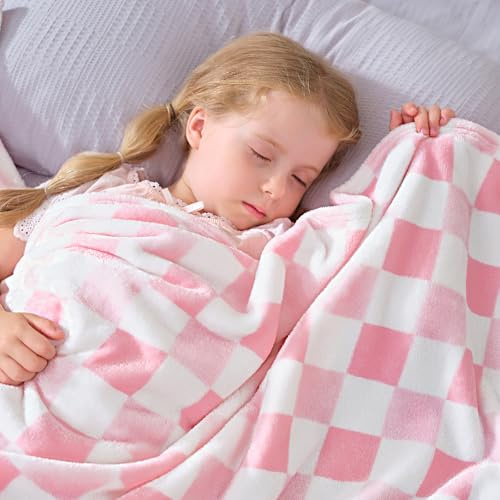 Touchat Fleece Throw Blankets,Soft Blanket(Gradient Pink Plaid, 50“ x60”)