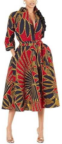 RICOCHO Women's African Traditional Dress Womens Ethnic Dashiki Swing Dress Boho Vintage Ankara A-Line Dress