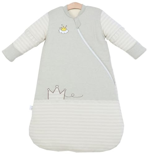 Chilsuessy Saco de dormir para bebé de invierno con manga larga extraíble, algodón orgánico, saco de dormir para niños pequeños para todo el año, saco de dormir para niños y niñas, corona/2,5 tog, 90