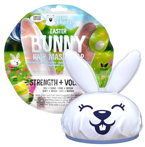 Bear Fruits Easter Bunny Stark + Geschmeidiges Haar, Haarmaske 20ml + Wiederverwendbare Haube. Trockenes, Geschädigtes Haar Wirkt Gesünder, Voller Sprungkraft, Lebendig und Kräftig. Vegane Formel