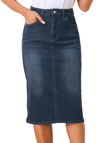 Allegra K Jeanskjol Kvinnor Hög Midja Midi Kjol Vintage Stretch Denim Kjol