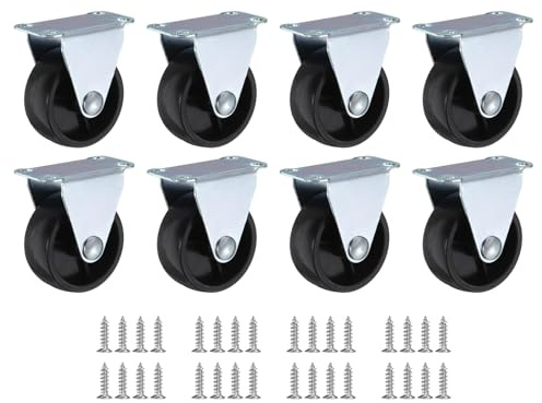 PATIKIL 1.5 Rigid Caster Wheels, 8 Pack Silent Fixed Plate Casters with M4 Screws for Furniture Workbench Cart Trolley One Direction Rolling, Black(NO Brake)