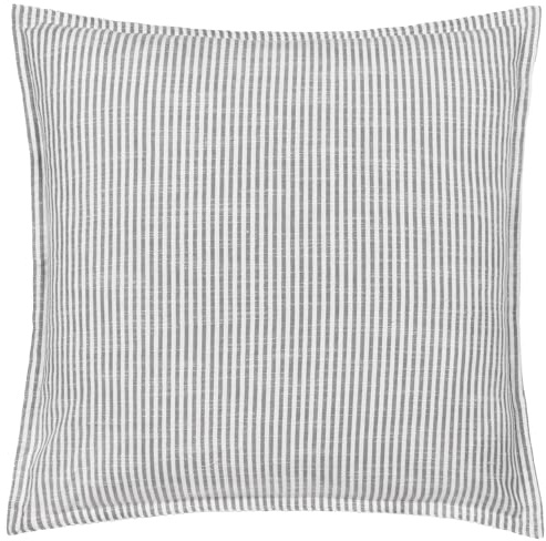 Yard furn Truro Striped Polyester Filled Cushion – Classic Stripe 100% Cotton Slub Texture Oxford Edge Decorative Pillow (Grey – 45x45cm)