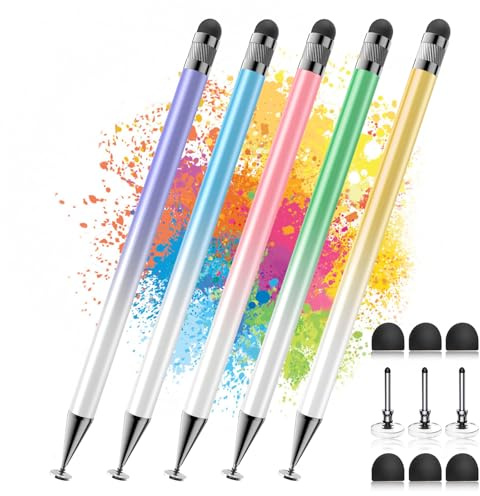 Bopomofo Stylus (5 Pcs),2-in-1 Stylus Pen for Touchscreen, High Precision and Sensitivity, Suitable for iPhone/ipad/Android Tablets, Compatible with Touch Screens(Pink/Yellow/Green/Blue/Purple)