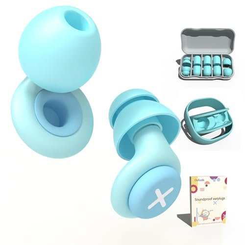 Juego de Tapones de Silicona para los Oídos + Estuche + 10 almohadillas, Tapones antirruido, Tapones para dormir, apones reutilizables ultracómodos - Reducción del ruido de 17 dB (Azul)