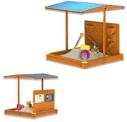 RSBQBATA Areneros Grandes de Madera con Tapa Ajustable, Cajón de Arena con Tapa Ajustable, Embudo de Arena, Tablero de Dibujo, Caja de Arena para Jugar Al Aire Libre