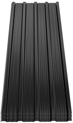 Mondeer Set of 14 Metal Trapezoidal Sheet, Corrugated Sheet for Roof, Roof Sheets, Trapezoidal Sheet, Galvanised Steel for Building Garages, Greenhouses, Kennels, 7 m², 110 x 46 cm, Schwarz