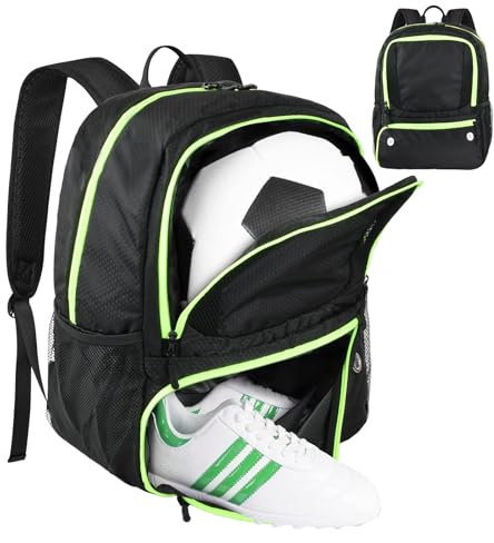 Dokeno Fußball Tasche, Fussball Rucksack mit Schuhfach und Ballfach, Basketball Rucksack für Herren, Leicht Sportrucksack Fußballtasche, Fußballrucksack für Basketball Volleyball Fußball, Schwarz