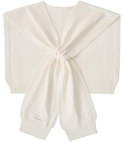 WaJuemy Women's Sweater Shawl Wraps Sleeves Knitted Collar Sweater Scarf Top Casual Lightweight Shoulder Cape Poncho Accessories White Shawl Wraps(02 White X)