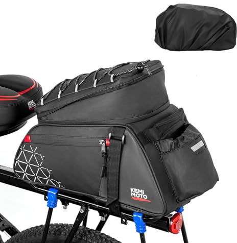 KEMIMOTO Bike Bag PVC Bicycles Rear Rack 15L Bicycles Trunk Pannier with Waterproof Cover and Water Cup Bag for Commuter Travel Outdoor