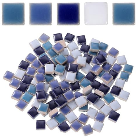 sourcing map 100g Square Mosaic Tiles, Colorful Ceramic Mosaic Tiles for Crafts Bulk Mosaic Supplies for Home Decoration Art Crafts DIY Projects, 0.4 x 0.4Inch, Mix Blue