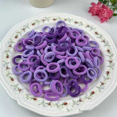 100Pcs Petit Mini Elastique éLastique Cheveux Fille Chouchou Cheveux Fille 2cm Pour Enfants BéBé Filles Violet