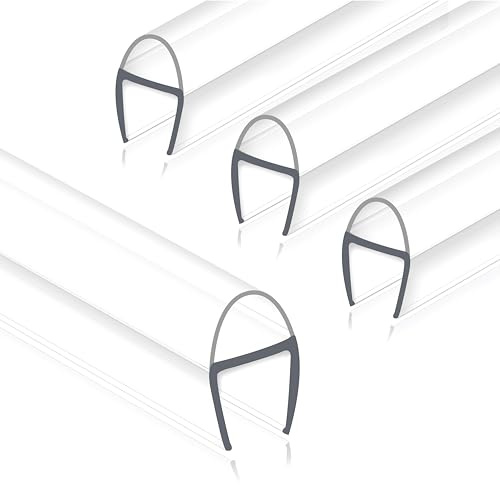Jgeuyer Frameless Shower Door Seal Strip 4 Pack x 39 Inch U for 3/8 Thick Glass Shower Door Side Seal Strip Bottom Seal Door Sweep, Ultra Clear Polycarbonate, Stop Shower Leaks Create A Water Barrier