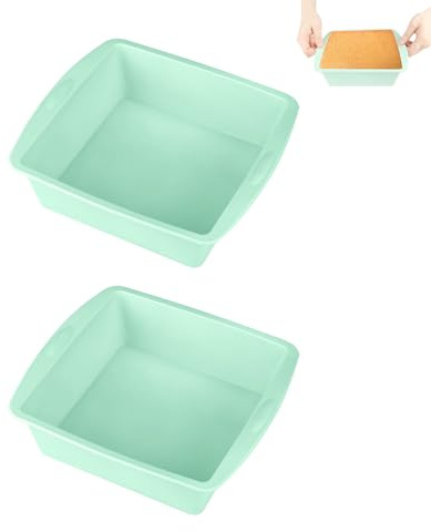 WLICCHS Juego de 2 moldes de silicona para tartas, cuadrados, para hornear tartas, dimensiones interiores 13,3 x 13,3 x 5,4 cm, color verde claro para tartas de capas, pan