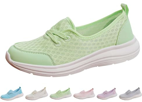 Zapatillas de mujer para diabéticos con malla para verano, ligeras, para caminar, zapatillas deportivas, suelas de goma antideslizantes, zapatillas de ocio, ligeras y transpirables para caminar, verde