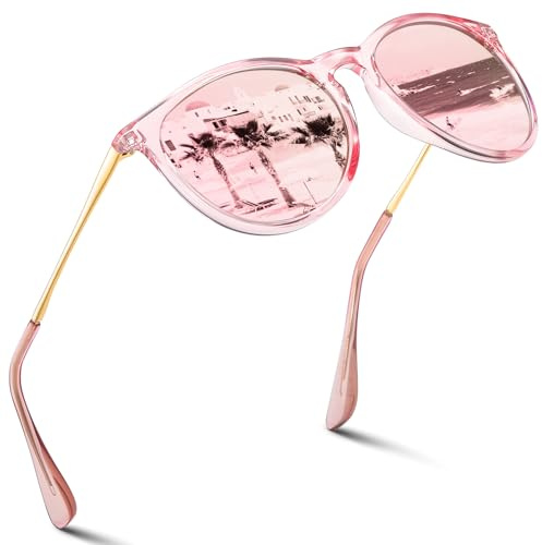 kunchu Sonnenbrille-Damen-Polarisierte-Sonnenbrille-Rund-UV400-im-Retro-Sonnenbrille-für-Damen & Herren Schutz Vintage Pulverrahmen und Flocken