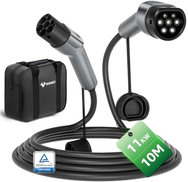 GONEO Type 2 Elbilsladdkabel 11kW 10M med Förvaringsväska(Grå), 16A/Trefas/Läge 3/IP54 Vattenskyddad, Type 2/CCS2 Elbilsladdkabel För De Flesta Elbilar Och Laddhybrider (EV/PHEV)