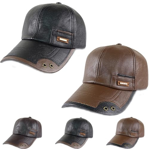 2 Pcs Warm Leather Baseball Cap, 2026 New Windproof Warm Pu Leather Baseball Cap, Adjustable Cap for Men Outdoor Daily (2pcs-B)