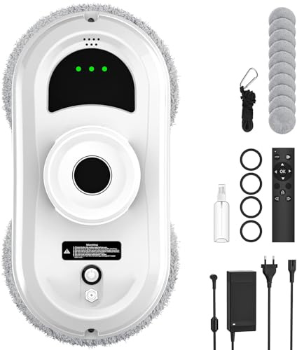 Robot Lavavetri, 5600Pa Robot Lavavetri Finestre con 3 Modalità di Pulizia, Navigazione Intelligente, Rilevamento dei bordi, Telecomando, Sistema di Sicurezza＆10 Panni in Microfibra, per Finestra