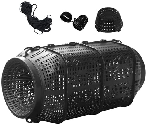 Fish Basket Fishing Bait Trap Loach Prawn Basket With 6m Nylon Rope Bait Ball Weight Box PP Shellfish Catcher Black Frame 31.5x19x19cm Lobster Crayfish Trap Gear Catching Traps Prawn Cage