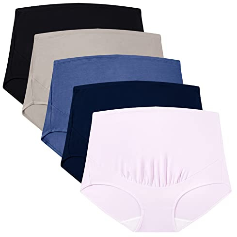 Mama Cotton Women's Over The Bump Maternity Panties High Waist Full Coverage Pregnancy Underwear (Multicolor C 5 Pack, Size-XXL)