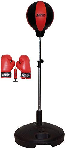 Best Sporting Unisex Jugend Box Set Boxset 4 teilig, Standfuß, Punchingball, Boxhandschuhe, Minipumpe, höhenverstellbar 100-130 cm, Handschuhgröße: 6 OZ, rot/schwarz, 23 cm