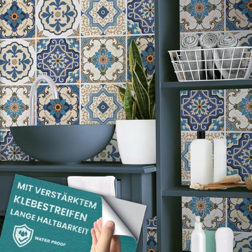 RE-COVERTILES - Adesivi Piastrelle Cucina Bagno Mattonelle adesive in PVC Impermeabili Antigraffio Stickers Decorazione Parete Cementine Peel and Stick - Modello 10 Pz 20x20 cm PS00029 Made in Italy