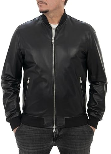 Pelletterie Borghese | Bomber Pelle Uomo | Giacca Pelle | Giubbotto Pelle | Vera Pelle | Pelle di Vitello | Giacca Moto | Made in Italy | A101 (52, Nero)