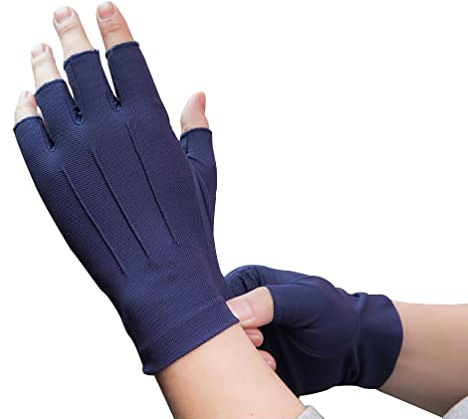 Guantes de conducción de medio dedo para hombres y mujeres, guantes de pantalla táctil de verano, Algodón transpirable Protección UV guantes ciclismo, golf, para deportes al aire libre (azul marino)