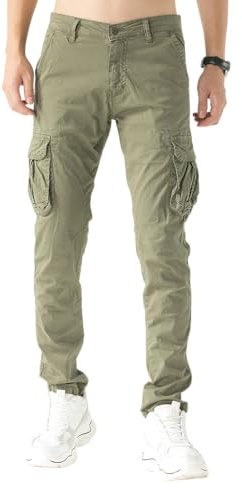 TONY BACKER Pantaloni Uomo Leggero in Cotone Multitasche Casual di Tela Stretch Materiale con Tasche Laterali 1583 (IT, Misura del girovita, 40, 52, Regular, Regular, Verde)