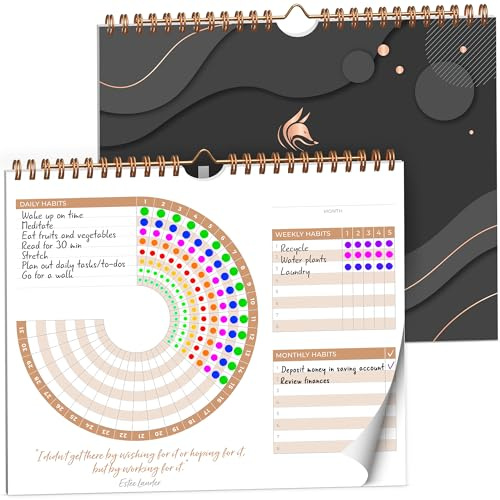 Clever Fox Calendario Circular de Hábitos – Rastreador de Hábitos Diario Inspiracional de 24 Meses con Páginas Coloridas – Diario Planificador de Rutina y Objetivos (Negro)
