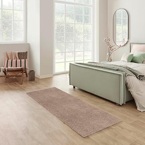 Carpet Studio Utah Hochflor Teppich Läufer Taupe, Läufer Flur 80x150cm, Küchenläufer, Wohnzimmerteppich Flauschig, Bettvorleger Schlafzimmer