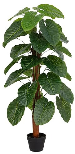 Baroni Home Pianta Artificiale per Interno ed Esterno, Pianta Alocasia Finta Decorativa per Soggiorno, Camera da Letto, Cucina, Altezza di 130 cm