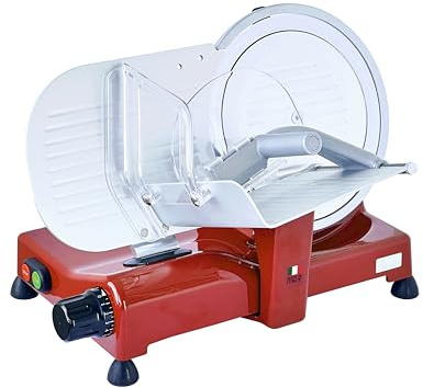 BIKITCHEN AS 2500 Profi Aufschnittmaschine 25 cm, abnehmbare Schleifvorrichtung, rot