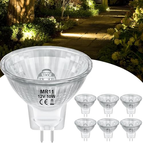 Nioclerce GU4 MR11 12V 10W - 6 Pack MR11 Halogen Bulb with GU4 Base, Dimmable MR 11 Bulb 2800k Warm White, Long Lasting Halogen Bulbs for Accent, Track Light,Precision Halogen Fiber Optic Bulbs