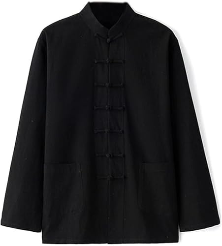 Vnook Ropa Tradicional China De Kung Fu, Uniforme De Tai Chi De Lino Y Algodón For Hombres, Ropa De Wing Chun, Meditación Zen, Traje Tang, Chaqueta Hanfu, Camisa, Abrigo(Black,XXXX-Large)