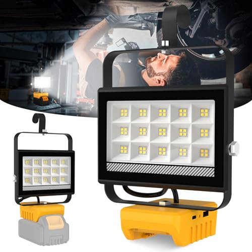 T-SUN Projecteur de Chantier pour Dewalt Batterie, 60W Projecteur LED Rechargeable, 4500LM Lampes de Travail Portable Pour l'atelier, Camping, Réparations Automobiles, Chantier (Sans Batterie)