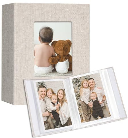 Vienrose Small Photo Album 4x6 holds 100 Photos 2 Pack, Mini Baby Photo Album Linen Cover for Gifts Wedding Family, Beige