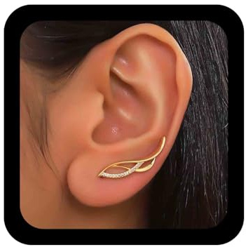 Aneneiceera Boucles D'oreilles Boho Cristal Grimpeur Boucles D'oreilles Strass Chenille Boucles D'oreilles Clou Cristal Vintage Boucles D'oreilles Grimpantes Cz Bijoux Pour Femmes (doré A)