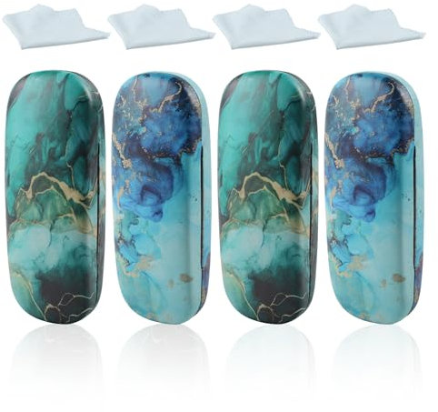 Morocket 4 Stück Brillenetui Hardcase mit Brillenputztuch, Sonnenbrillen Etui, Personalisierte Tragbare Brillentasche für Damen Sonnenbrille