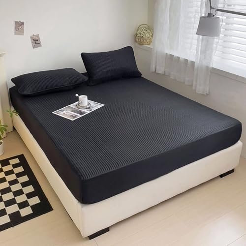160x200cm Spannbettlaken Baumwolle Polyester, Bettlaken Boxspringbett Wasserabweisend Einfarbig Schwarz Spannbetttücher Matratzenhöhe 5-20cm