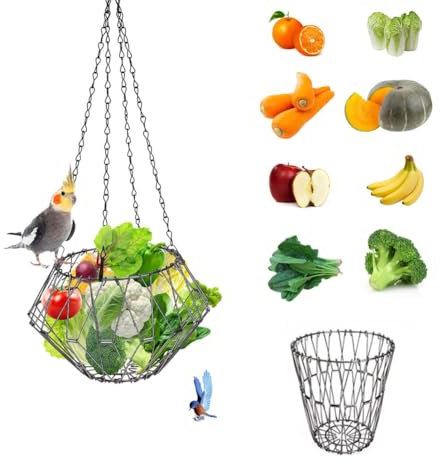 Accessori per mangiatoia per uccelli da appendere, mangiatoia pieghevole per pappagalli, frutta e verdura, con 4 catene regolabili da 43,2 cm, giocattoli per altalena per pappagalli, passeri