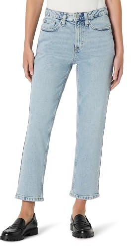 Amazon Essentials Women's High-Rise Straight Leg Jean, Iced Light Wash, 12