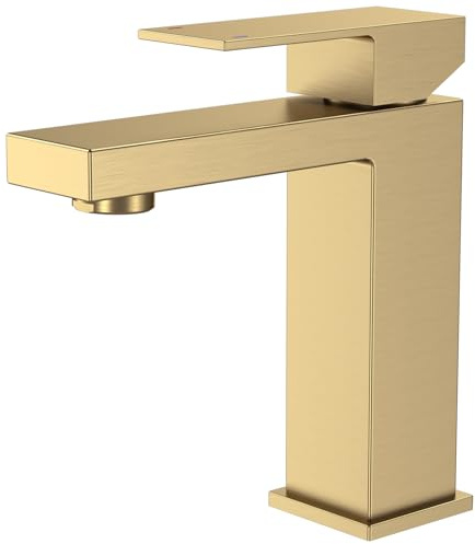 Rubinetto Lavabo Oro per Bagno, Rubinetto Monocomando con Miscelatore Acqua Fredda e Calda Regolabile, Aeratore Rimovibile