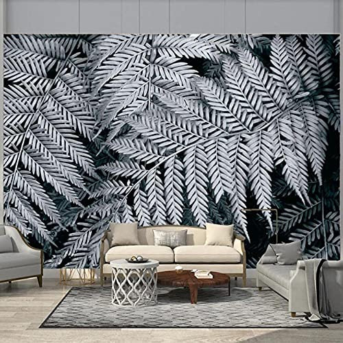 IHFMPFKJ Wallpaper 3D Black and White Fern Plant Leaves Wallpaper Mural Large Wall Decor for Living Room Bedroom TV Sofa Background Modern Home Decoration 400x280cm (157 x 110 in)