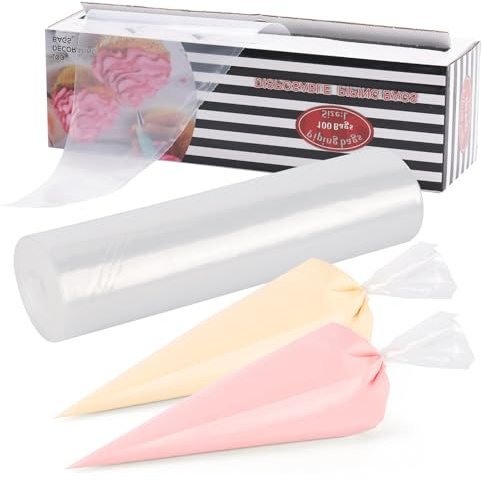 Lot de 100 poches à douille jetables en plastique transparent de 45,7 cm pour décoration de gâteaux, cupcakes, desserts, cookies (25 x 47 cm)
