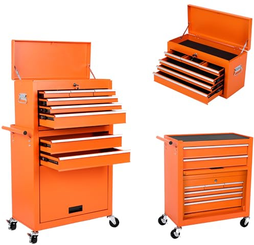 nifoti 8 Drawers Rolling Tool Box on Wheels with 1 Cabinet, Multifunctional Removable Rolling Storage Tool Cart, Tool Trolley Organizer Tool Chest for Garage,Warehouse,Workshop(42.5 H - Orange)
