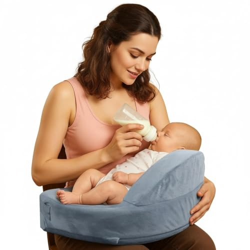 lomonmen Cojin Lactancia Bebé,Cojín de Lactancia con Correa de Cintura Ajustable y Valla de Seguridad,Almohada Ergonómica para Mamá y Lactante Ideal para Embarazo y Postparto